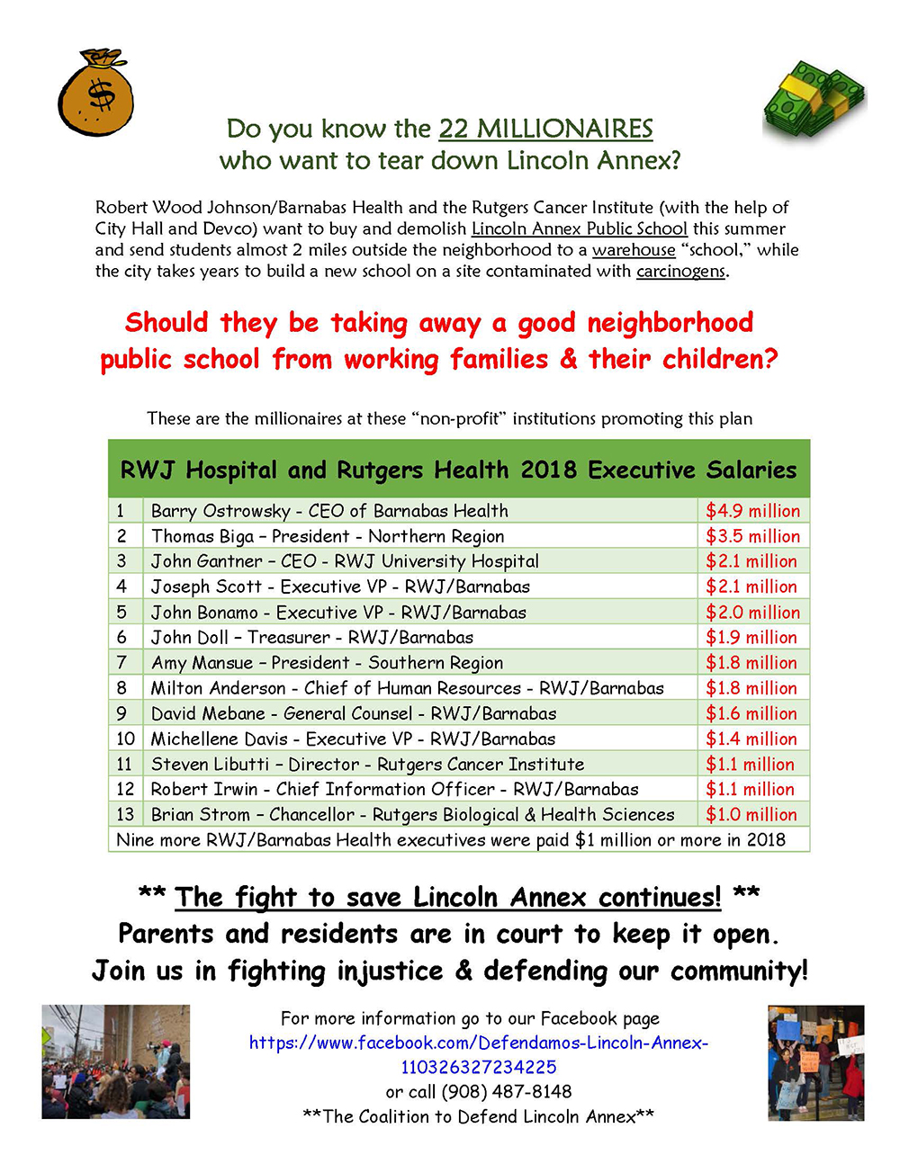 An advertisement against what it claims is "millionaires who want to tear down Lincoln Annex"