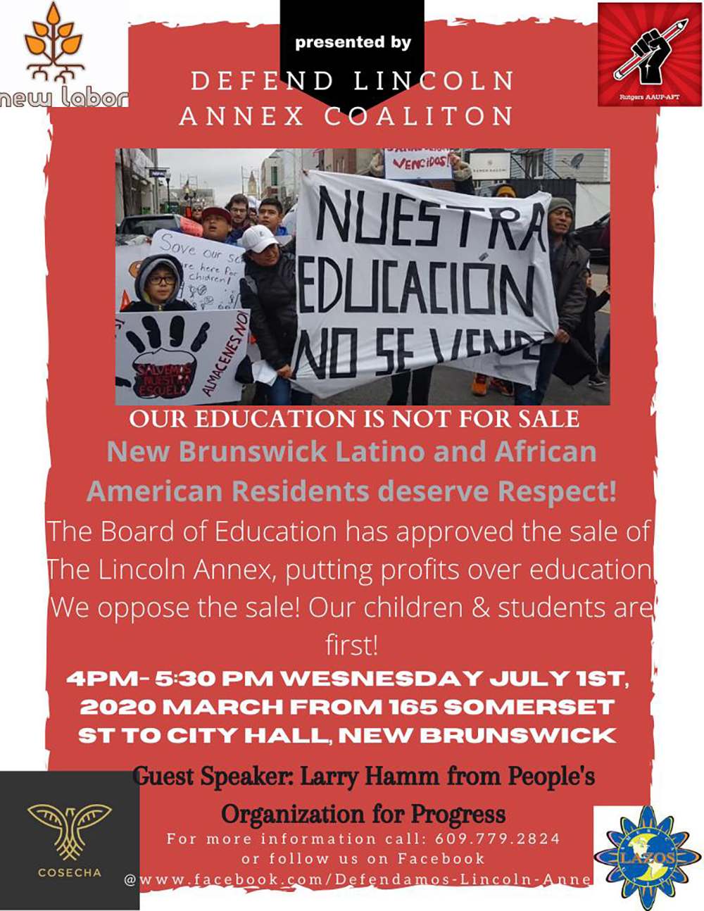 Flyer asking people to protest the school.